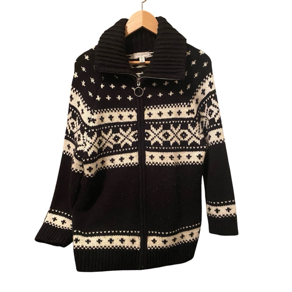 Topshop Nordic Fair Isle Knitted black/white cardigan/sweater